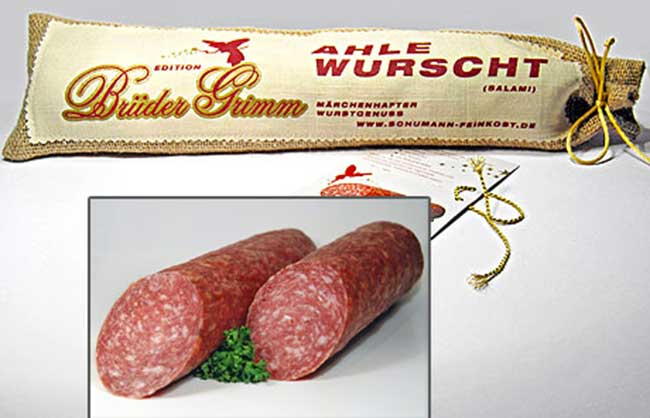 AHLE WURSCHT (SALAMI) KLASSISCH IM JUTE-GESCHENKSÄCKCHEN