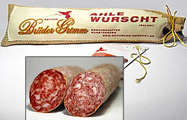 AHLE WURSCHT (SALAMI) MIT ROQUEFORTKÄSE, IM JUTE-GESCHENKSÄCKCHEN